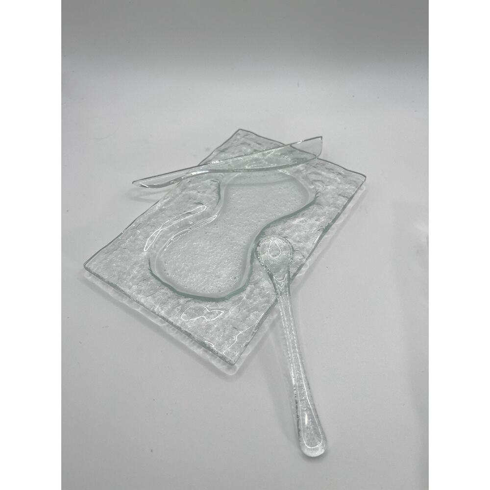 Handmade Glass Olive Oil And Dukkah Dipping Dish W/ Knife And Spoon